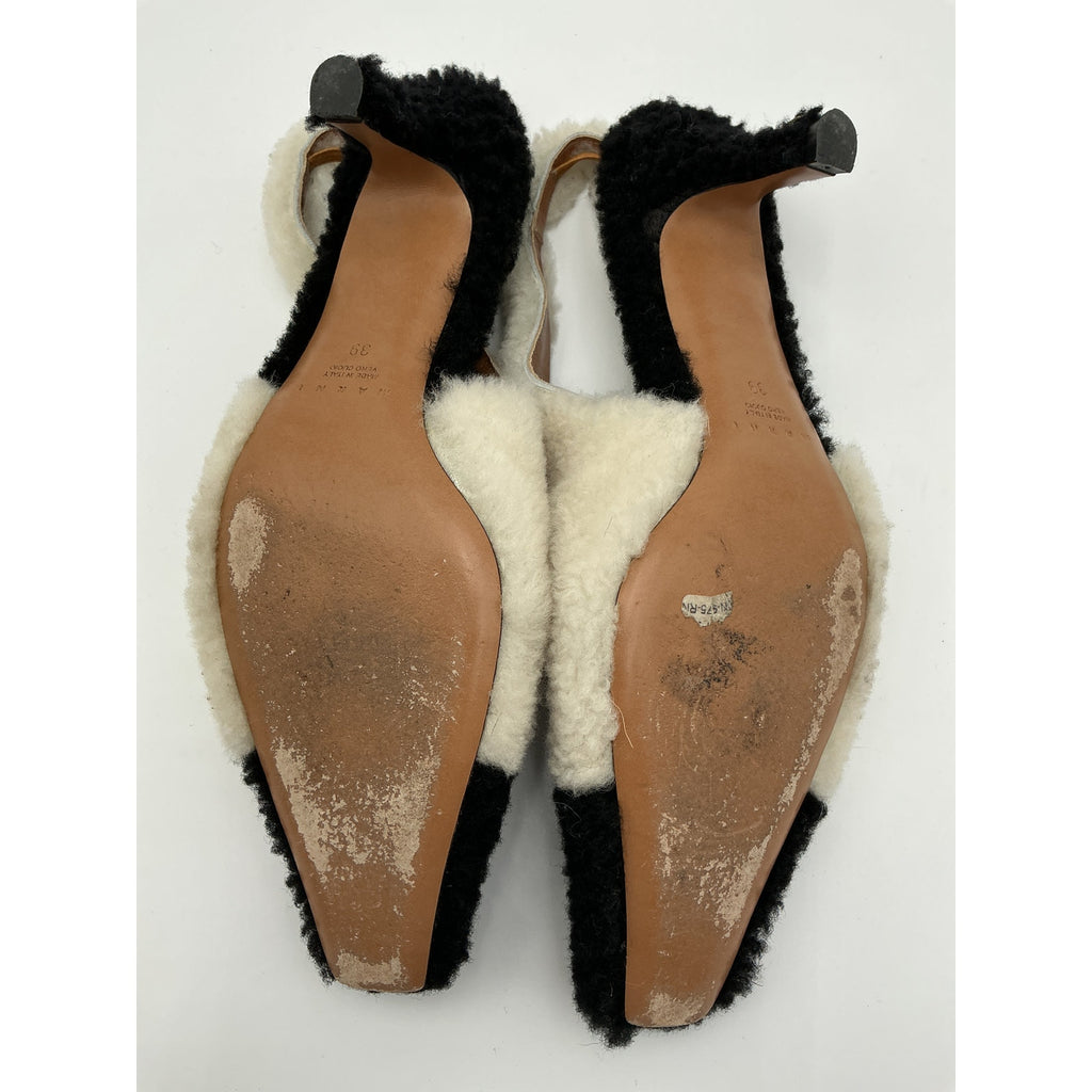 Marni 'Shearling' White Leather Slingback Pumps Size 9