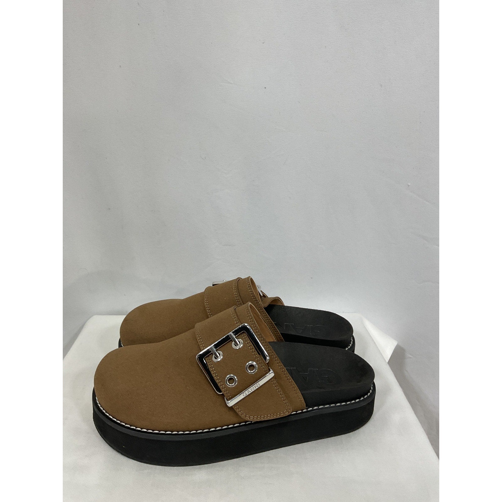 Ganni 'Suede' Brown Polyamide Buckle Mule Size 8