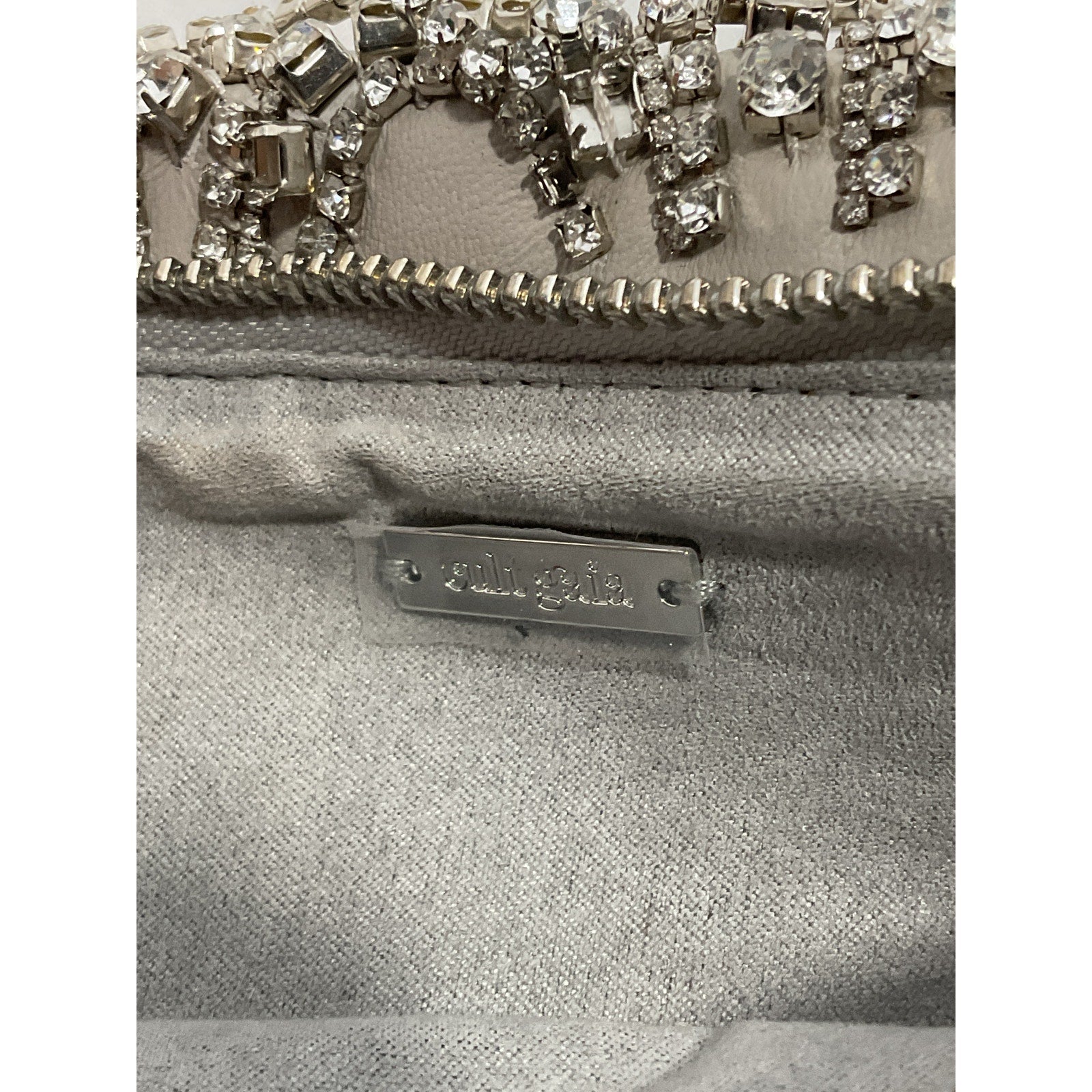 Cult Gaia 'Lael' Grey Crystal Embellished Lamb Leather Clutch Size OS