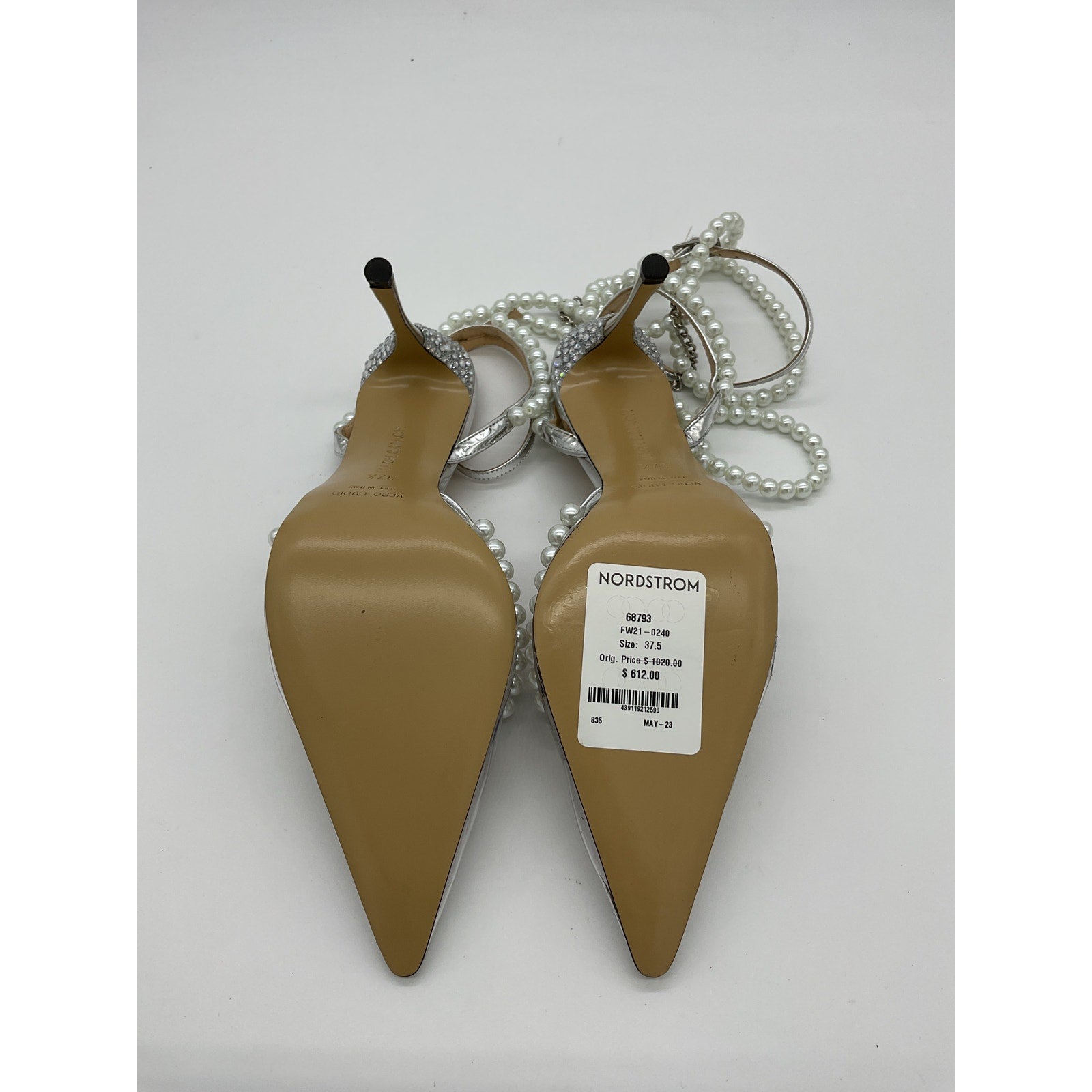 Mach & Mach Silver Leather Diamond Of Elizabeth Imitation Pearl Pointed Toe Pump Size 7.5