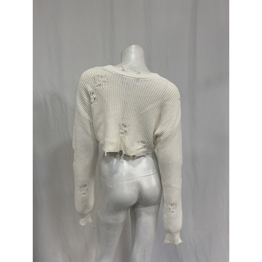 Ser.O.Ya Cropped White Cotton Devin Sweater Size S