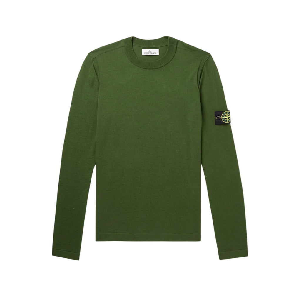 Stone Island Logo-Appliqu�d Green Cotton Sweater Size XL