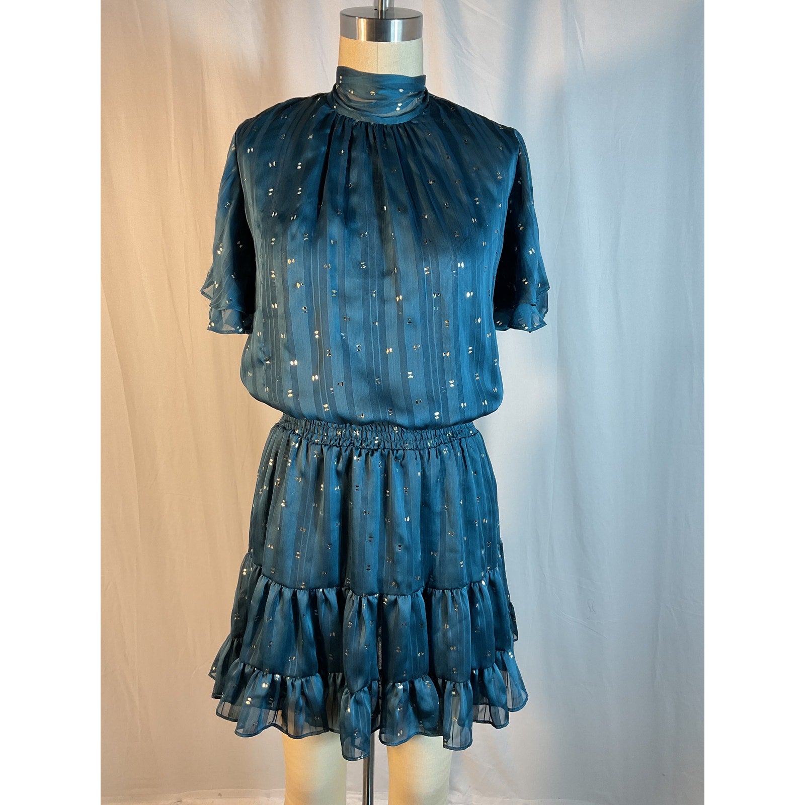 Misa Los Angeles 'Saffie' Blue Mockneck Mini Dress Size XS