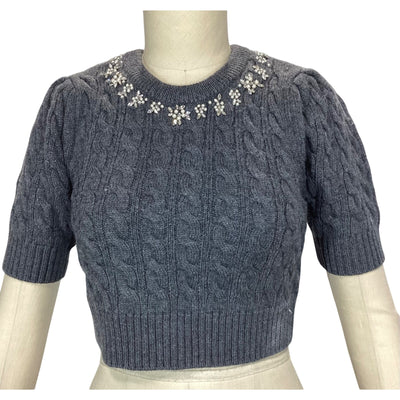 Loveshackfancy Embellished Charcoal Chapelle Sweater Size S