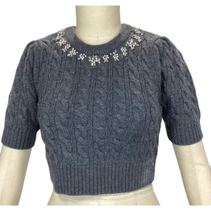 Loveshackfancy Embellished Charcoal Chapelle Sweater Size S
