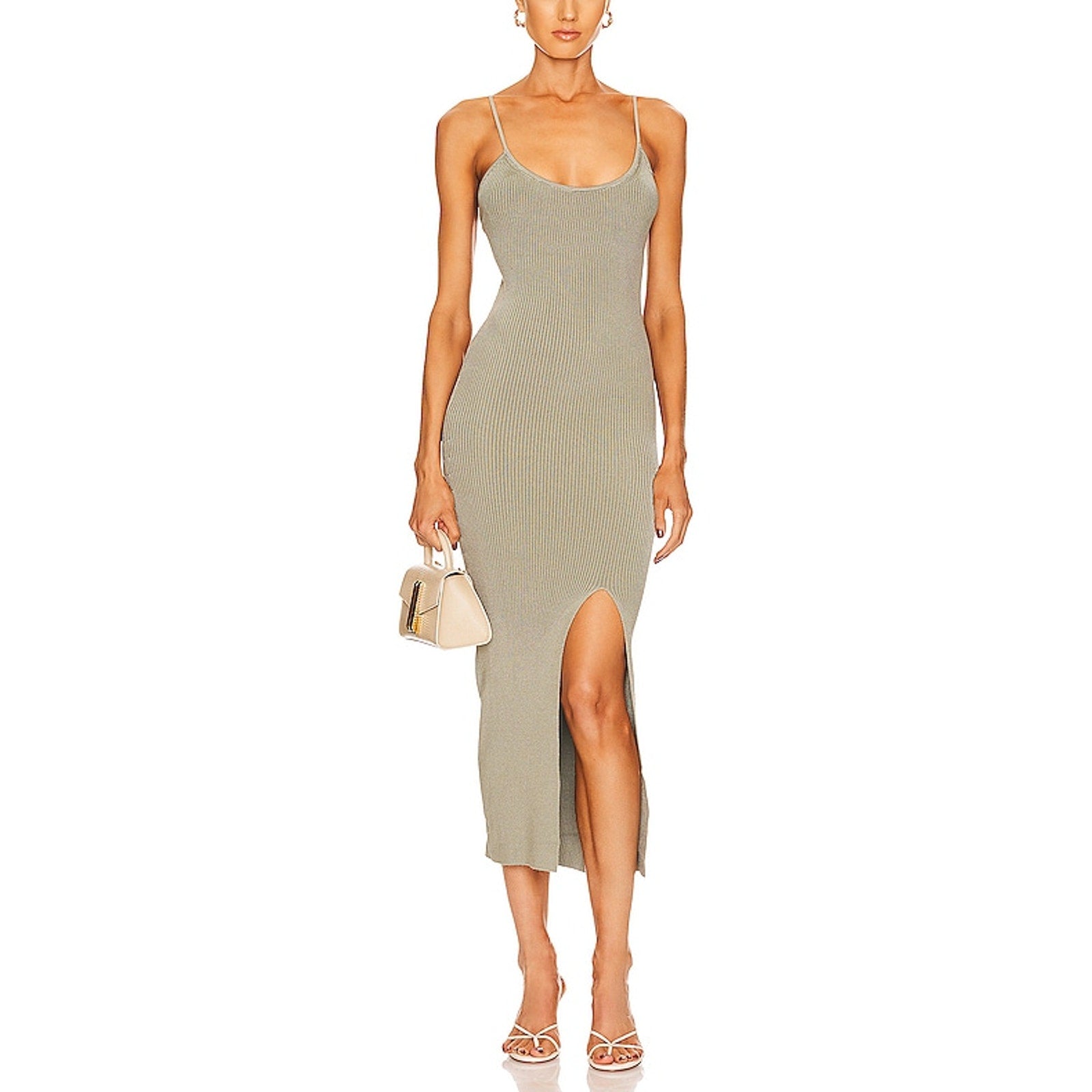 LPA 'Karter' Grey Knit Back Cut Out Midi Dress Size S
