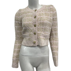Loveshackfancy Tweed Cream Puff Pink Saxson Cardigan Size XS