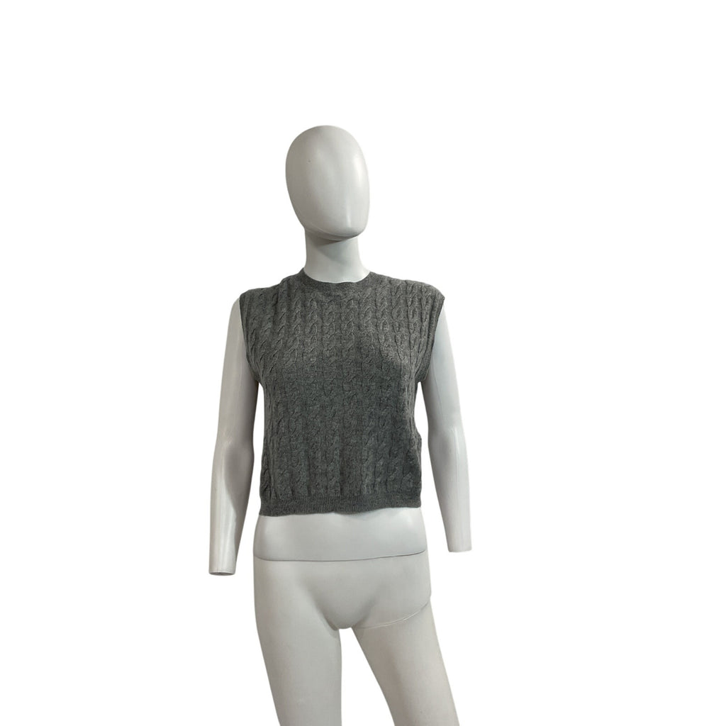 Jardin Des Orangers Grey Cashmere Cable-Knit Cashmere Sweater Vest Size XS