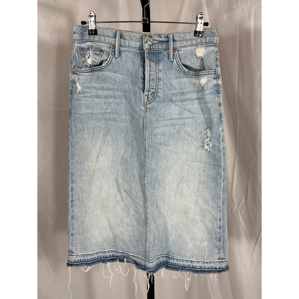 Mother 'The Vagabond' Blue Midi Undone Hem Denim Skirt Size 26