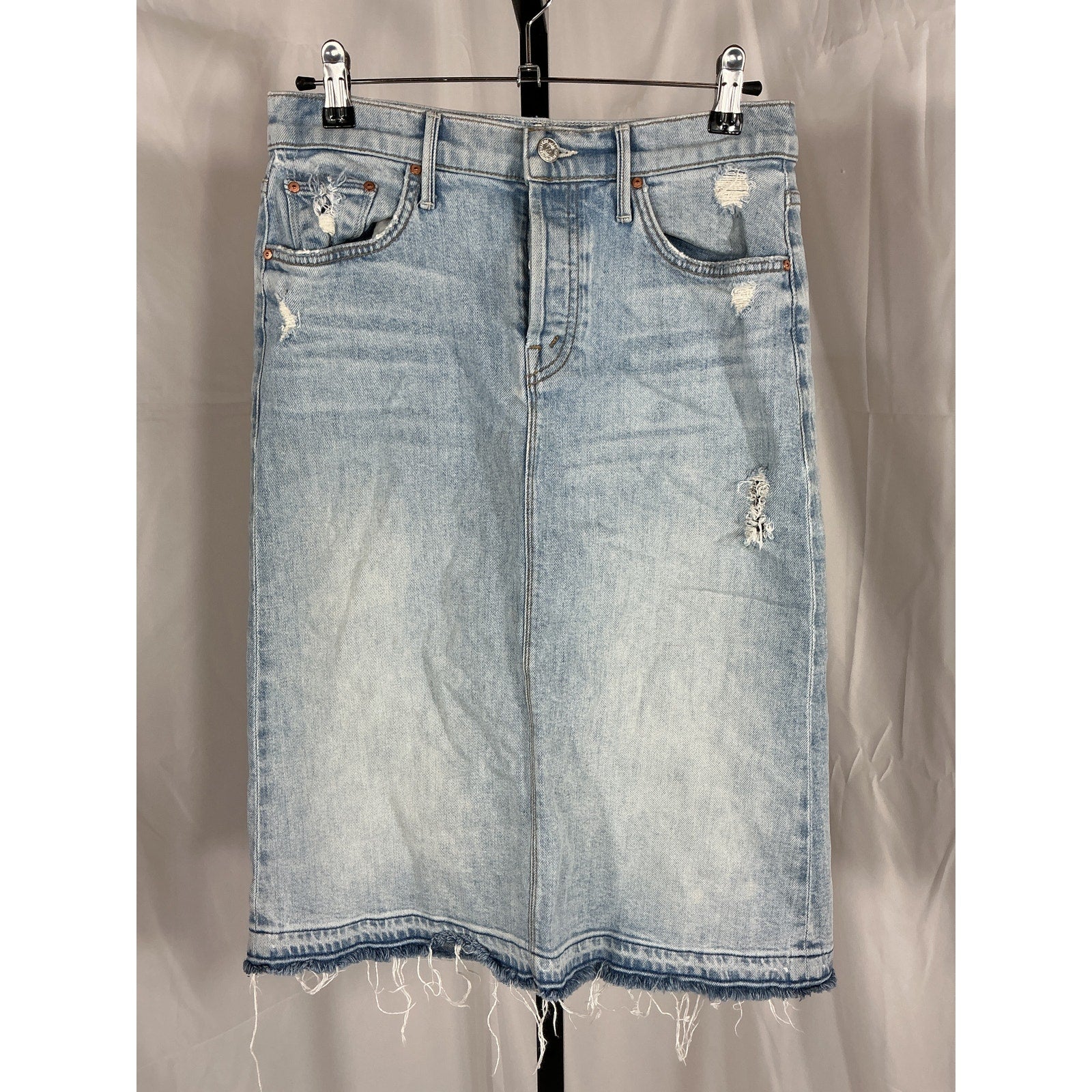Mother 'The Vagabond' Blue Midi Undone Hem Denim Skirt Size 26