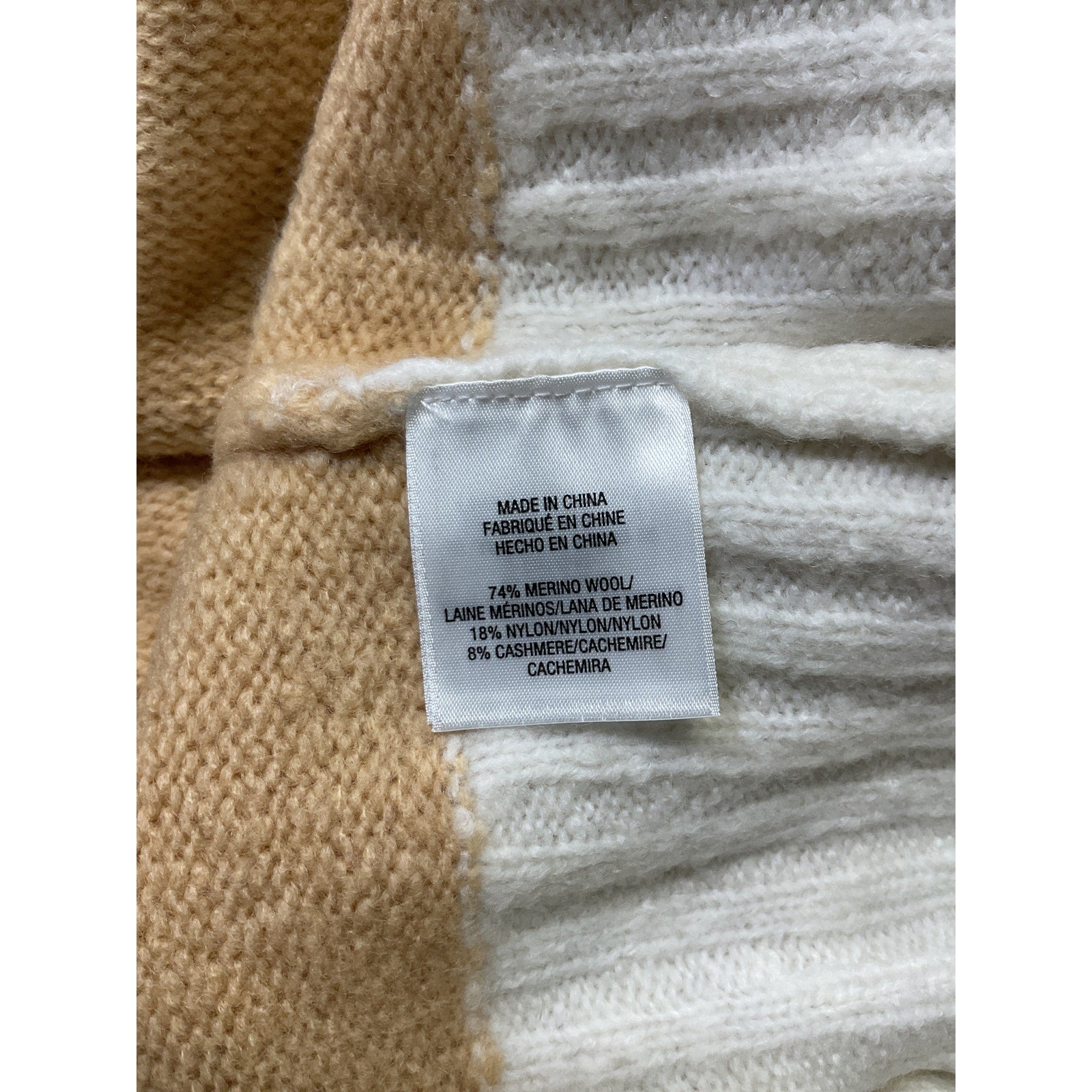 Favorite Daughter 'The Andi' Beige Contrast Rib Turtleneck Wool & Cashmere Blend Sweater Size M - NWT