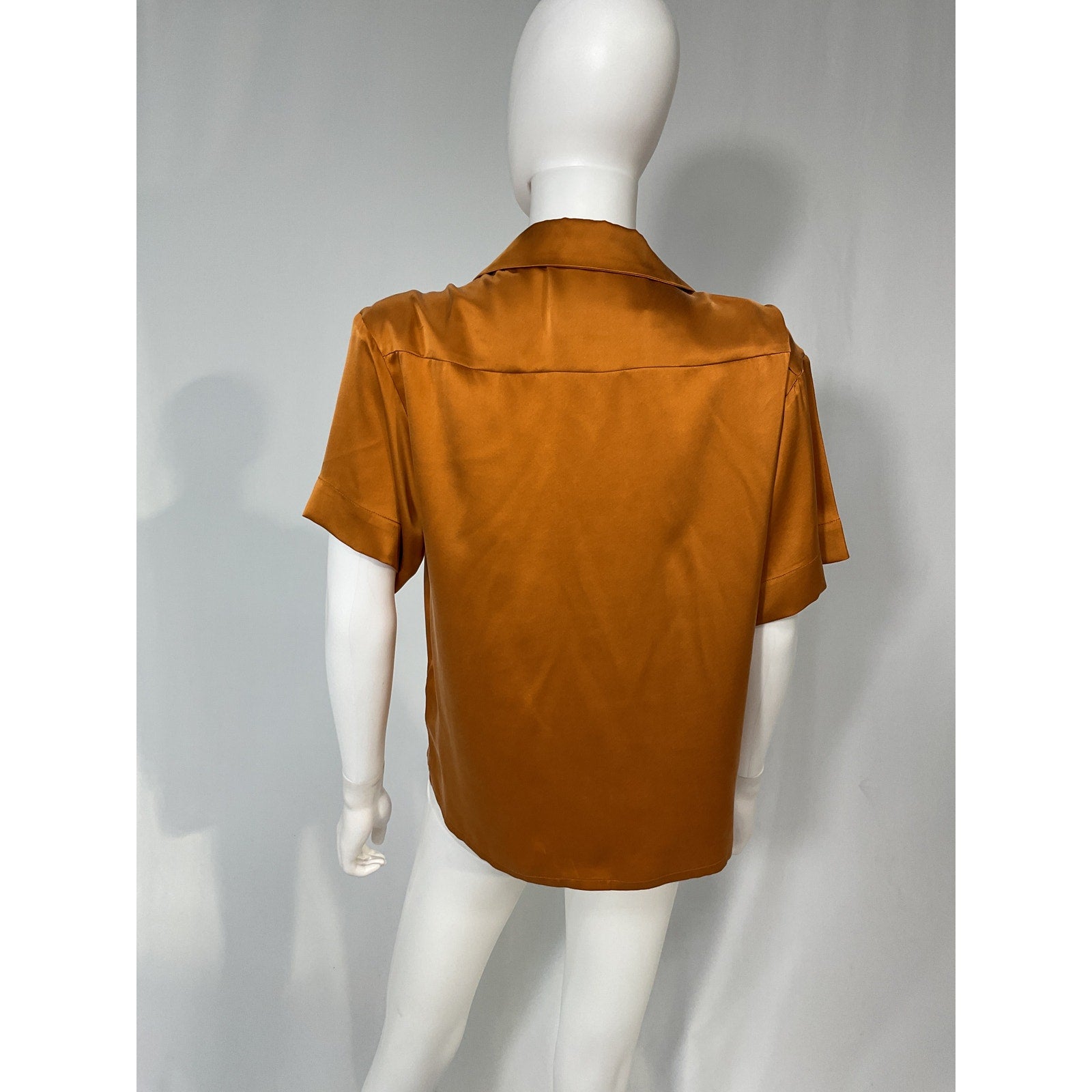 Asceno 'Prague' Orange Silk Satin Shirt Size S