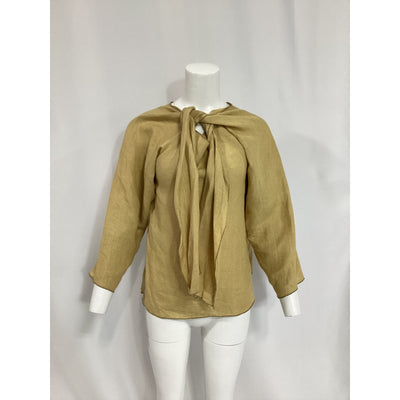 Baserange 'Brazo' Yellow Organic Linen Crewneck Blouse Size S