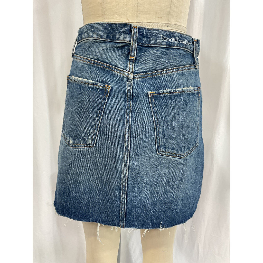 Favorite Daughter 'The Sadie' Blue Raw Hem High Waist A-Line Denim Mini Skirt Size 27