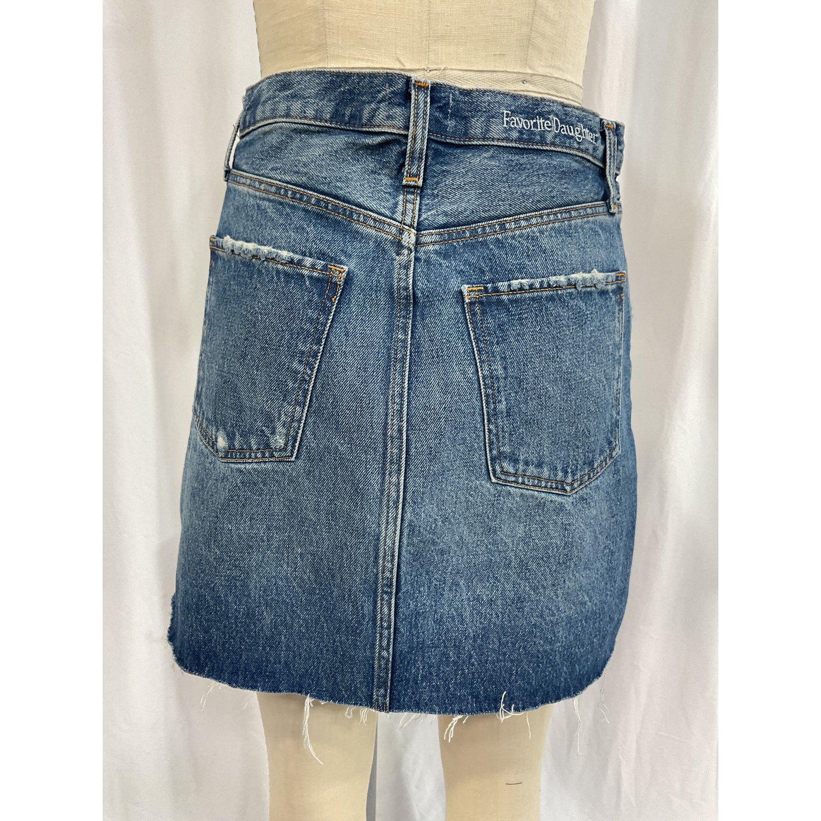 Favorite Daughter 'The Sadie' Blue Raw Hem High Waist A-Line Denim Mini Skirt Size 27