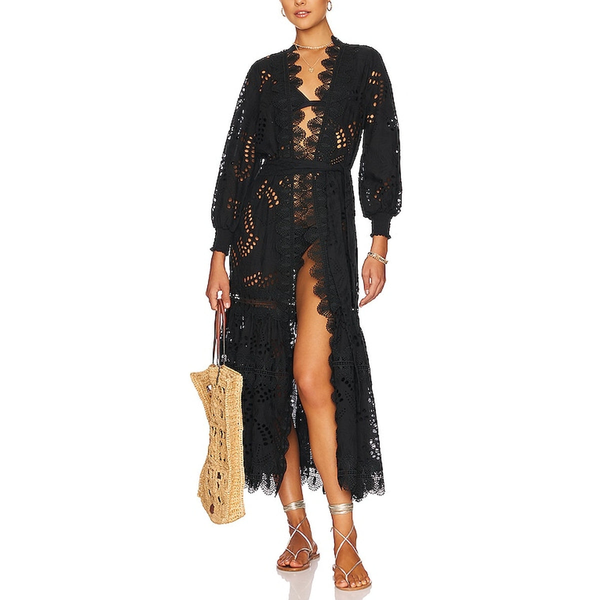 Waimari Eyelet Black Vistamar Robe Size XS