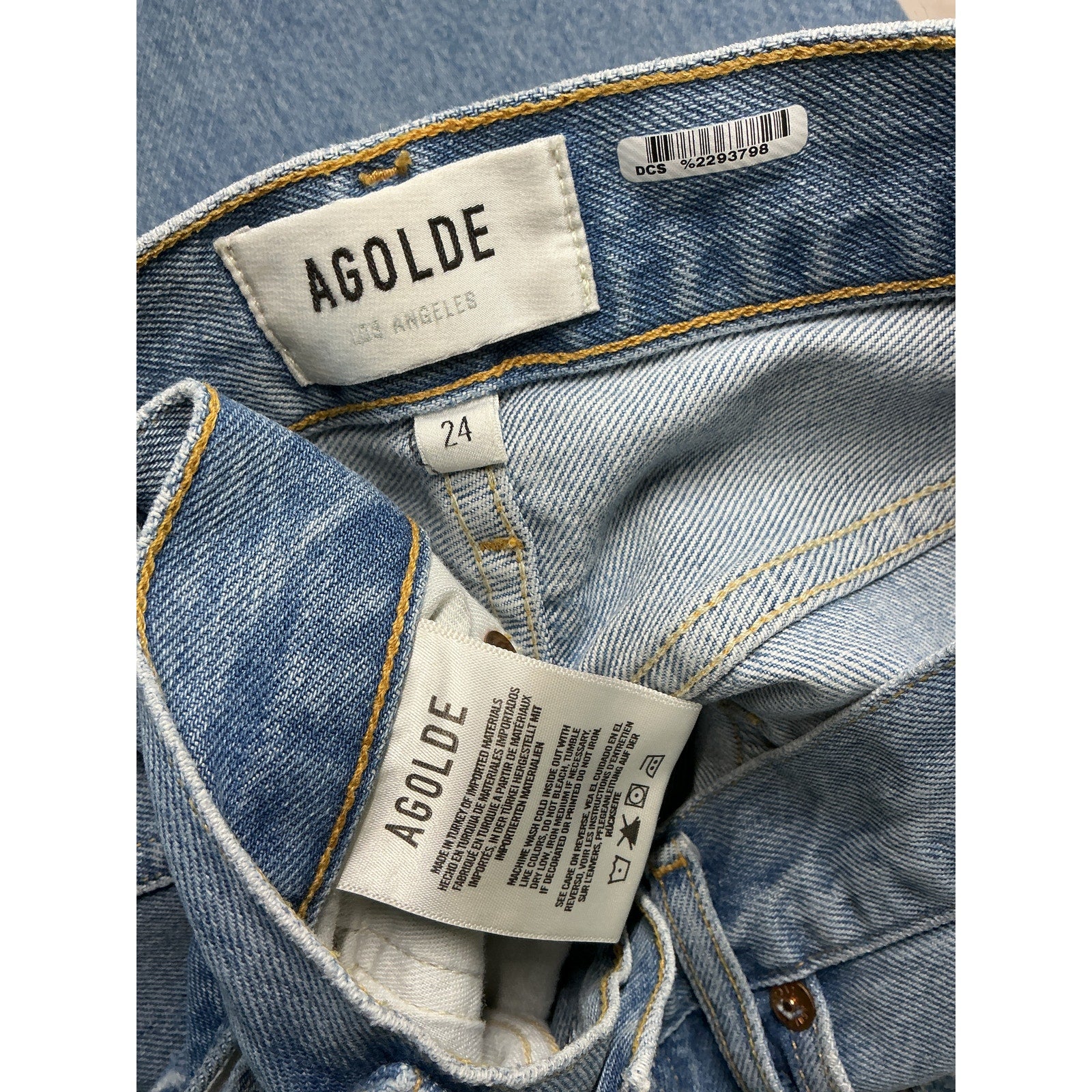Agolde 'Riley' Blue Cotton High Rise Straight Crop Jean Size 24