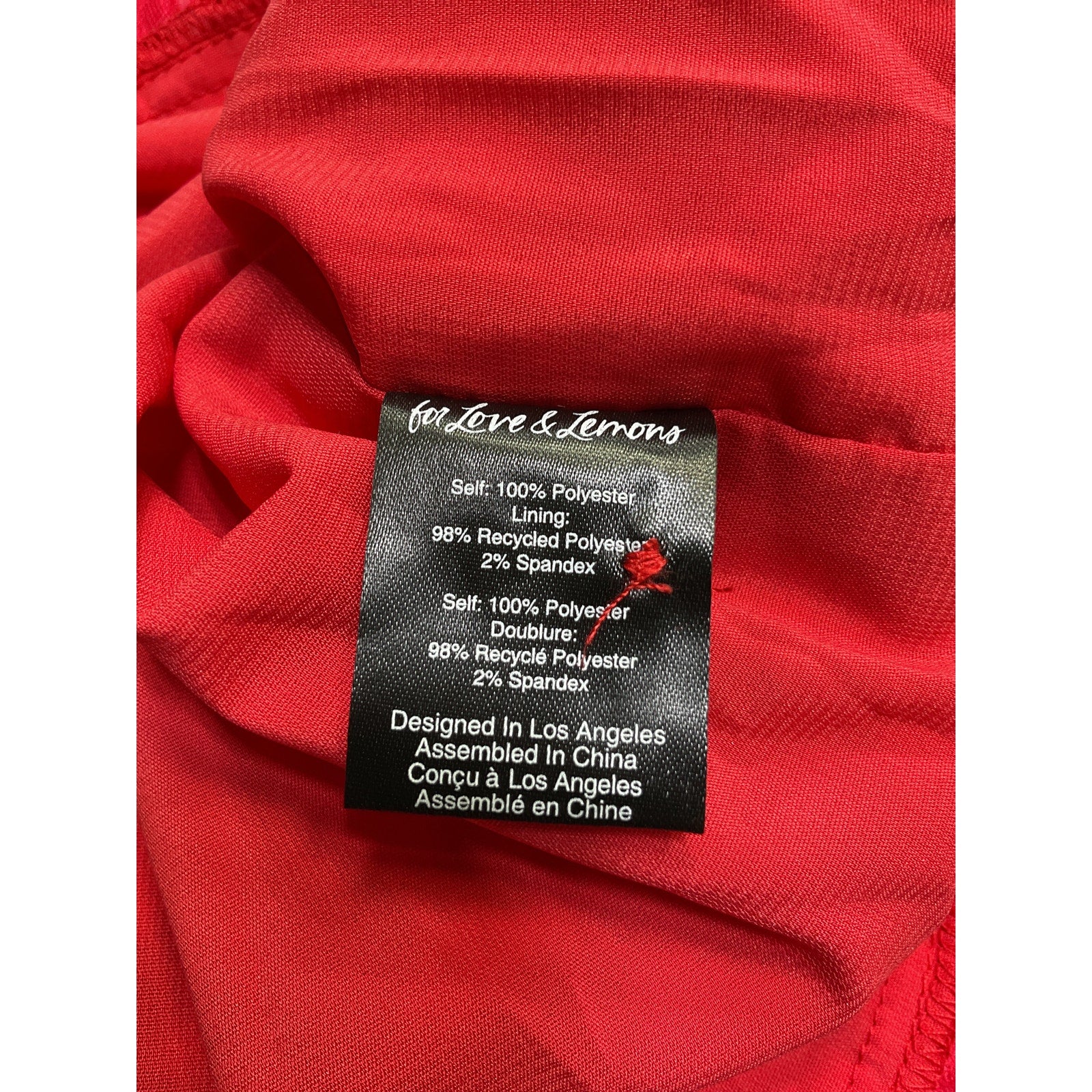 For Love & Lemons 'Della' Red Nylon Mini Dress Size L - NWT