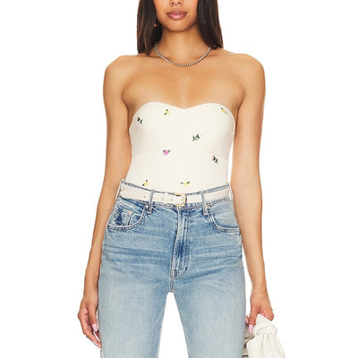 Favorite Daughter Embroidered Beige Athena Bustier Top Size XS