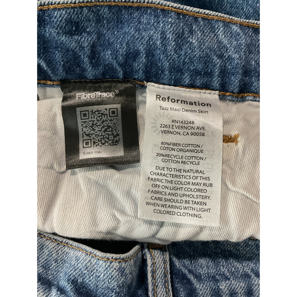 Reformation 'Tazz' Blue Cotton Maxi Denim Skirt Size 29