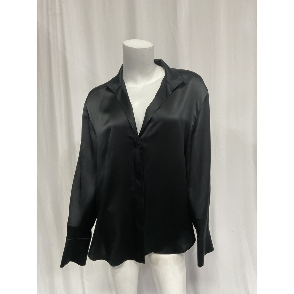 Vince Long Sleeve Black Silk Blouse Size M