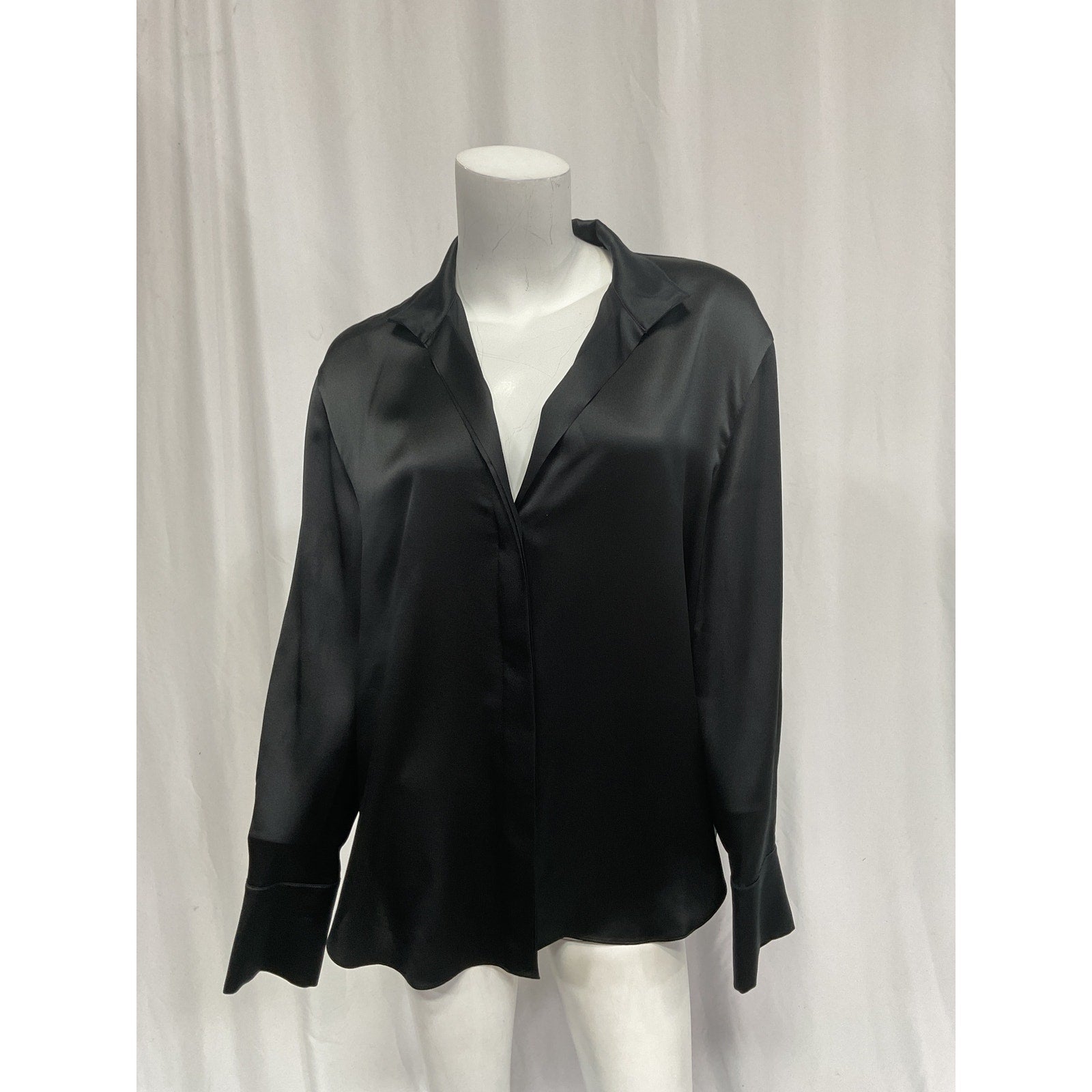 Vince Long Sleeve Black Silk Blouse Size M
