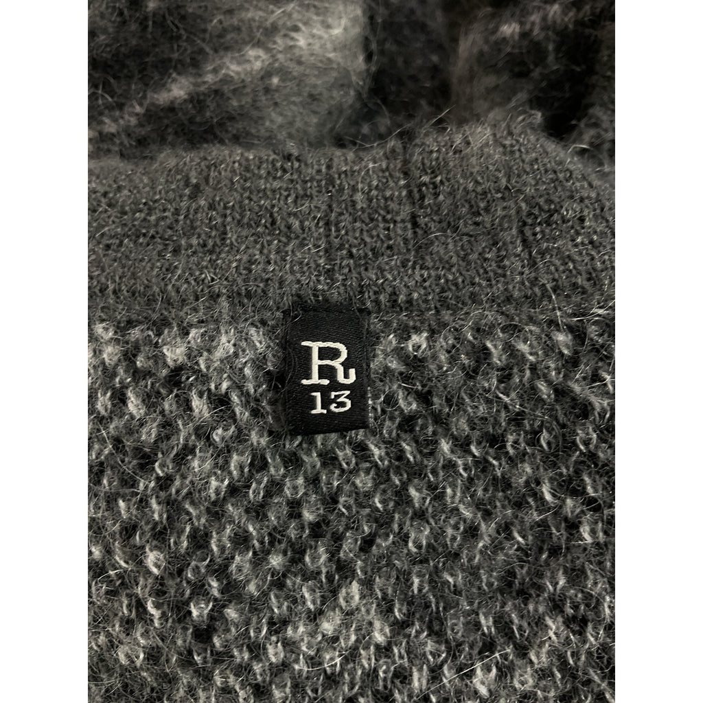 R13 'Fluffy' Black Plaid Oversized Distressed Edge Cardigan Size XS