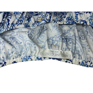 Caroline Constas Printed Blue Garden Toile Bardot Mini Dress Size L