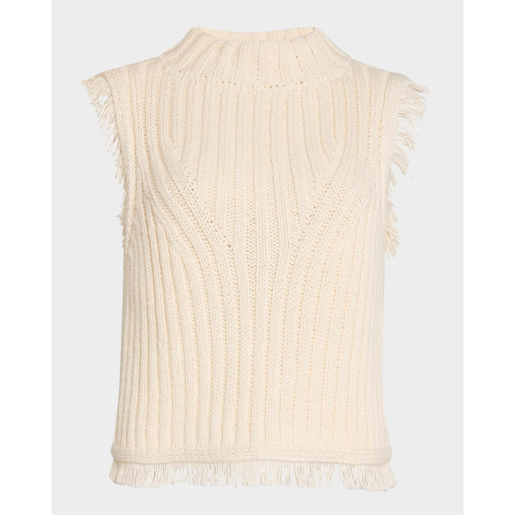 Eleven Six 'Bria' White Ribbed Fringe-Trim Sleeveless Cotton Tank Size M - NWT