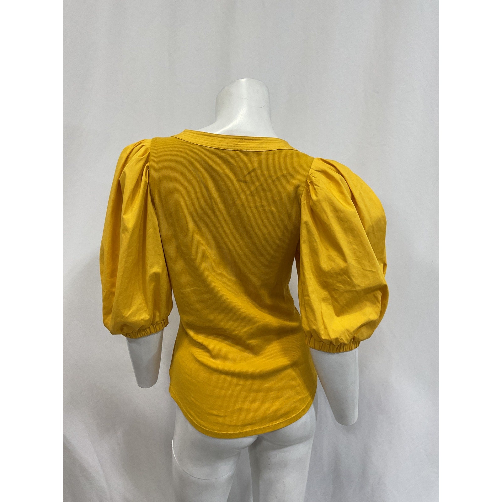 Ulla Johnson 'Janette' Yellow Cotton Jersey And Poplin Top Size S