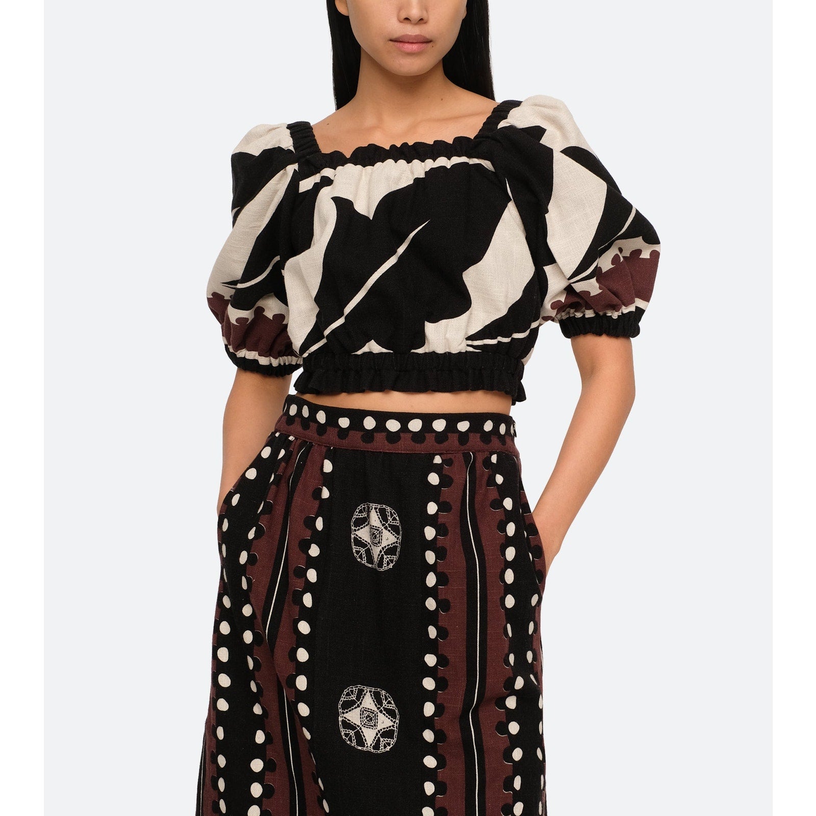 Sea New York 'Liora' Black Elbow Sleeve Cropped Top Size XL