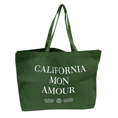 Sézane Canvas Green California Mon Amour Tote Bag