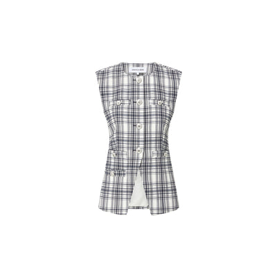 Veronica Beard Plaid Ivory Navy Tamara Size 10 Vest