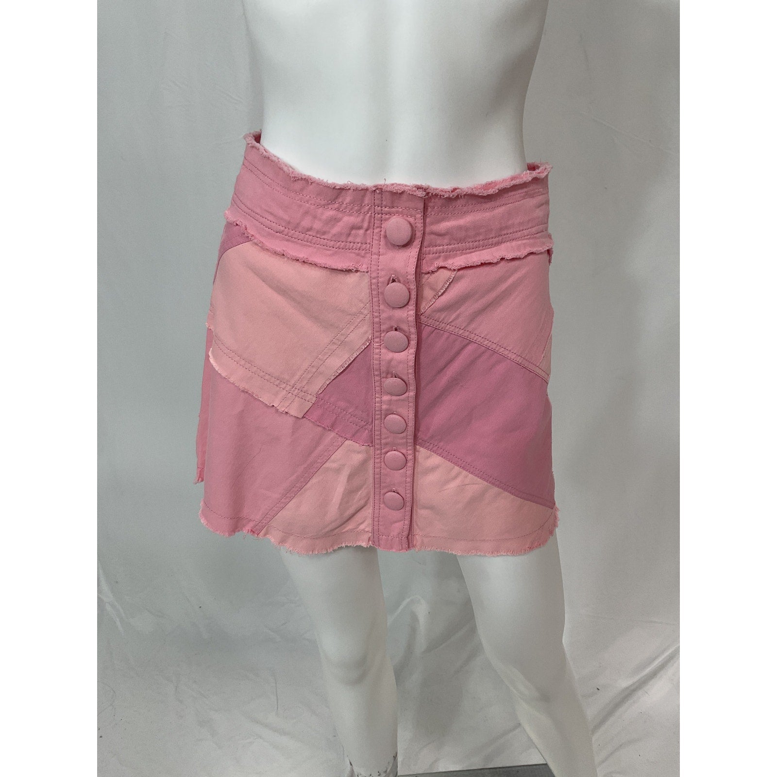 Loveshackfancy 'Cayde' Pink Patchwork Denim Skirt Size 2