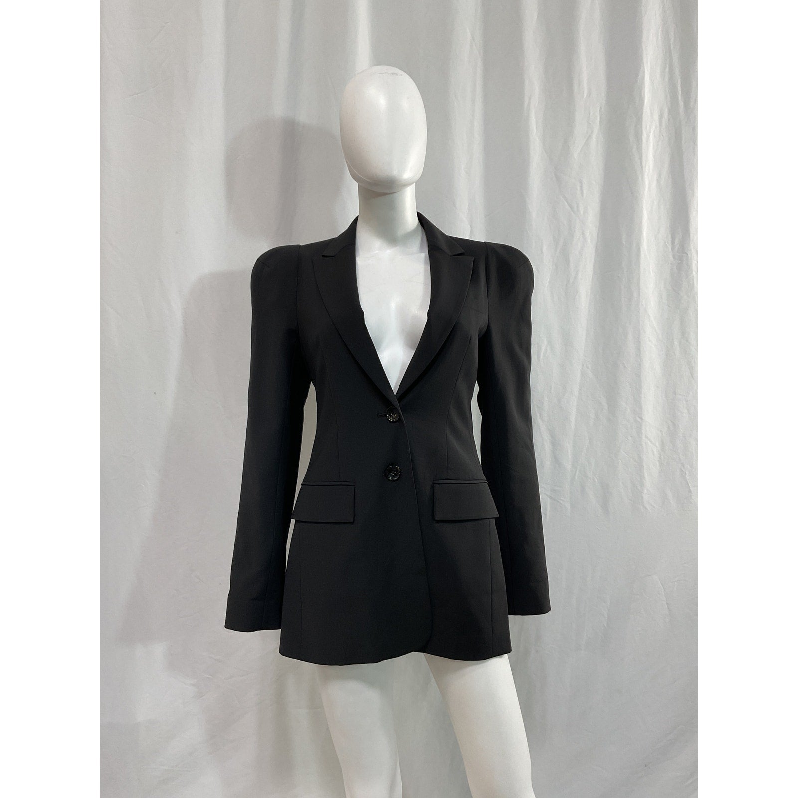Tibi 'Recycled' Black Tropical Wool Sculpted Blazer Size 0