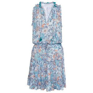 Poupette St Barth 'Clara' Blue Viscose Floral Tasseled Mini Dress Size S