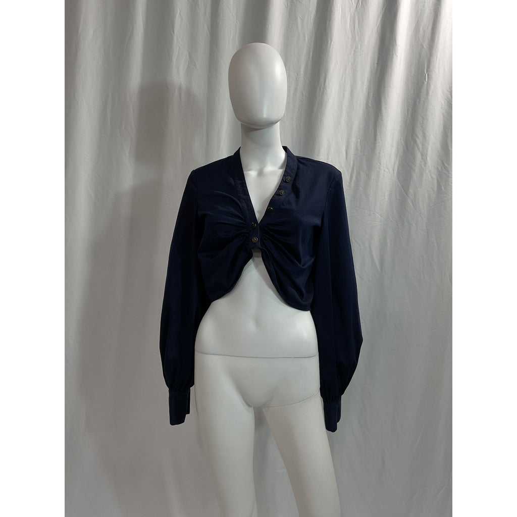 Auteur 'Harri' Navy Poplin Button Top Size M