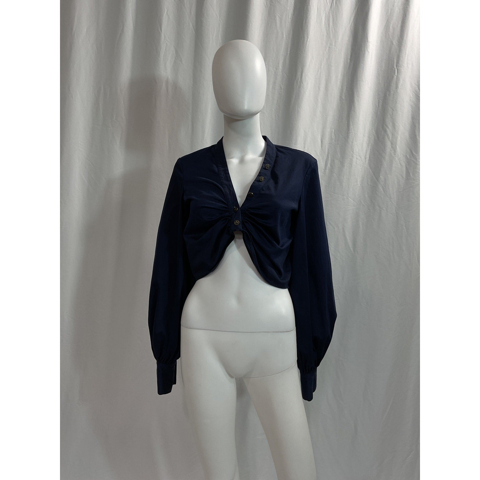 Auteur 'Harri' Navy Poplin Button Top Size M