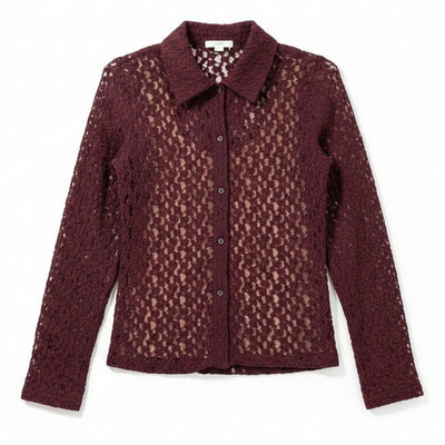 Vince Floral Burgundy Smocked Button Up Blouse Size M
