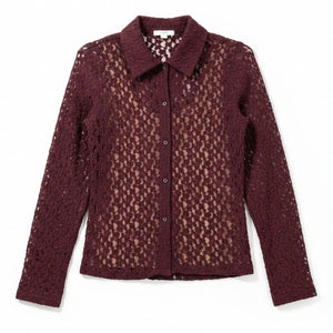 Vince Floral Burgundy Smocked Button Up Blouse Size M