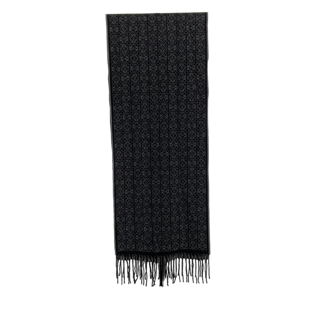 Loewe 'Reversible' Black Cashmere Leather-Trimmed Jacquard-Knit Cashmere Scarf Size OS