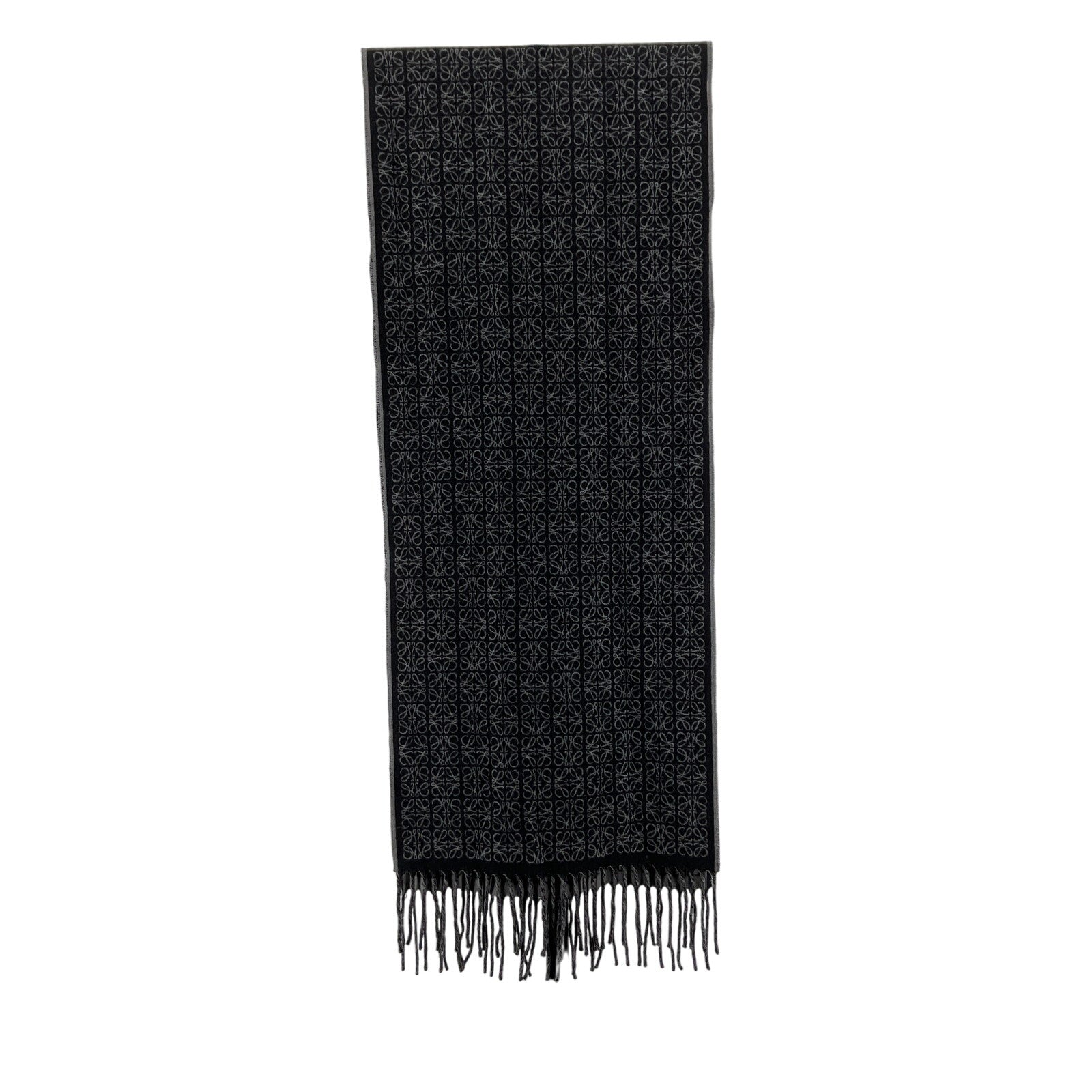 Loewe 'Reversible' Black Cashmere Leather-Trimmed Jacquard-Knit Cashmere Scarf Size OS