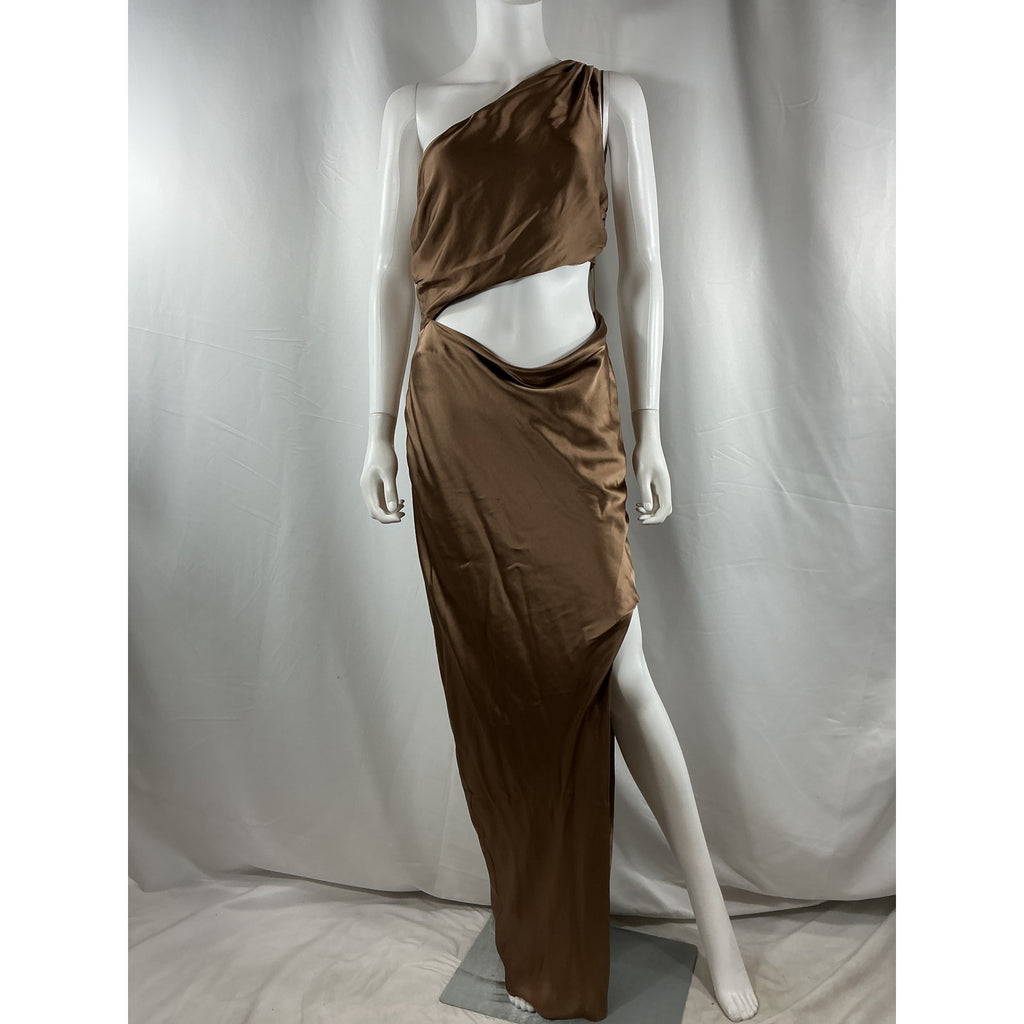 Nicholas 'Raya' Brown Silk One Shoulder Asymmetrical Gown Size 6