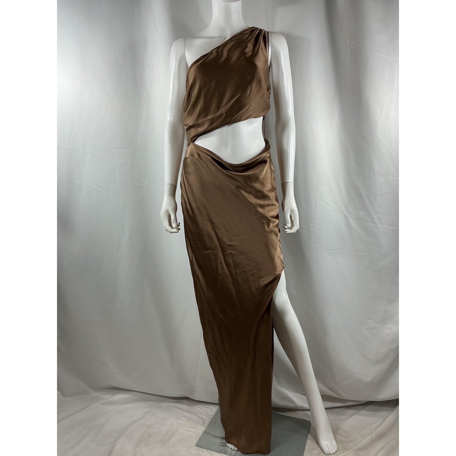 Nicholas 'Raya' Brown Silk One Shoulder Asymmetrical Gown Size 6