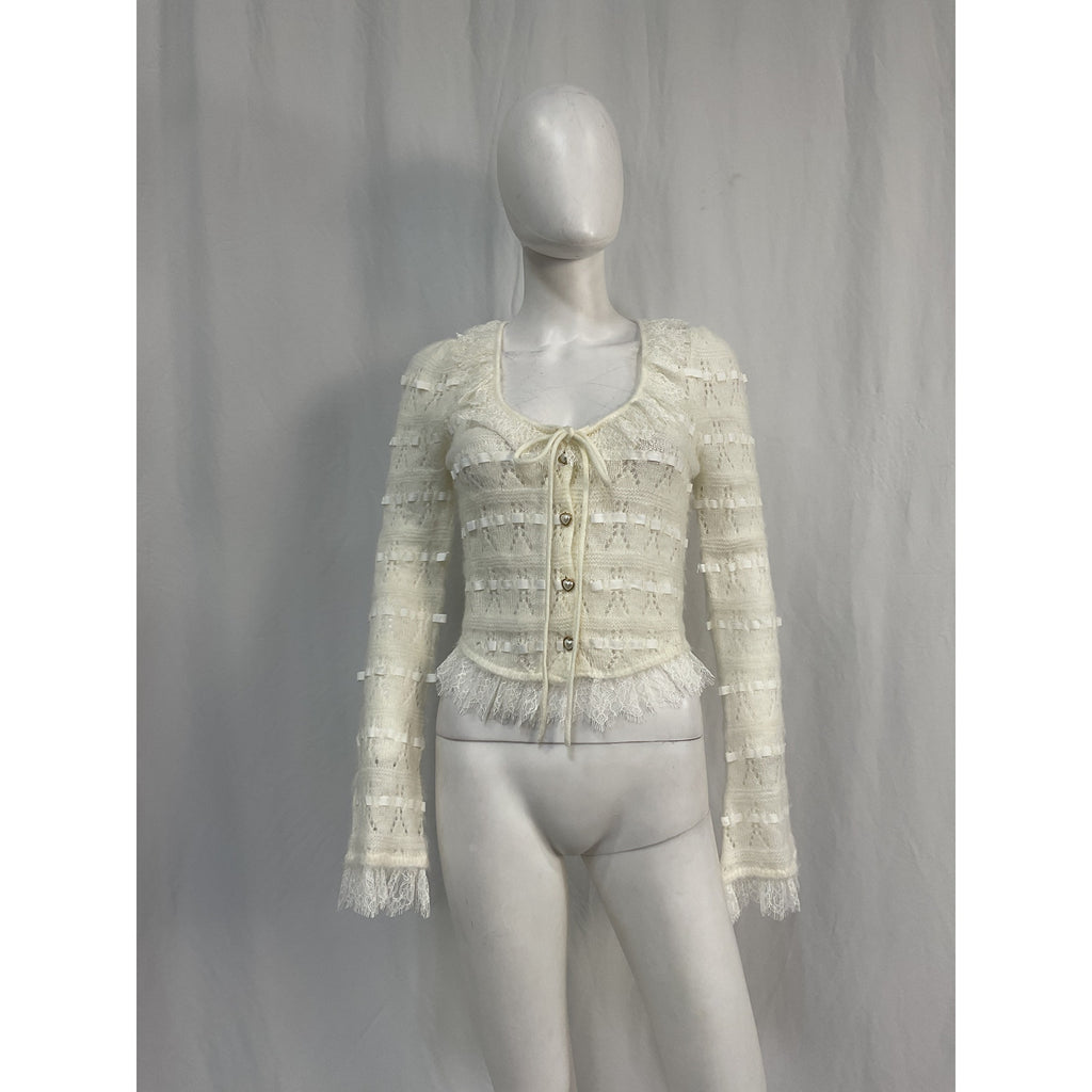 For Love & Lemons 'Jayla' White Acrylic Cardigan Size XS