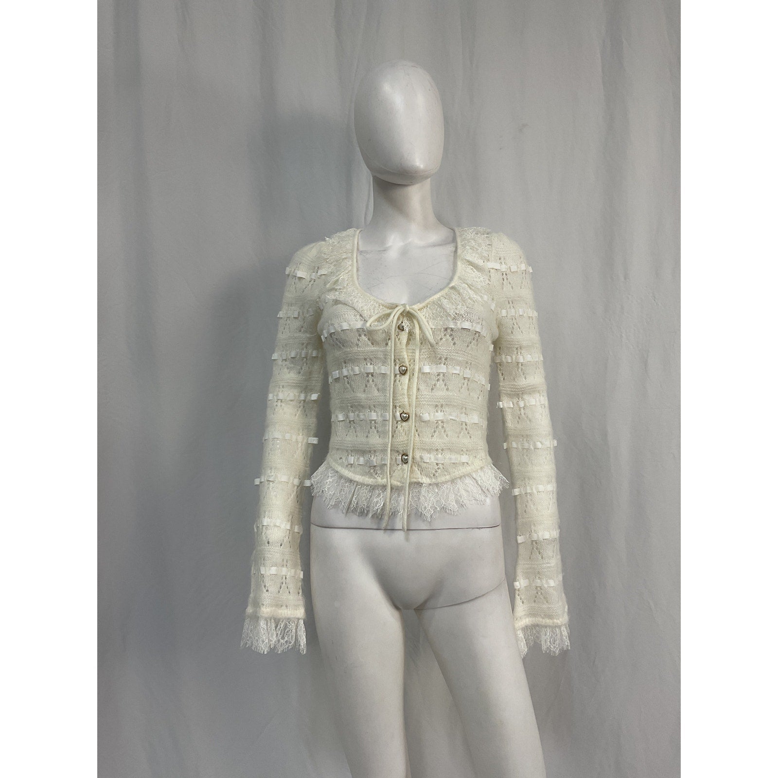 For Love & Lemons 'Jayla' White Acrylic Cardigan Size XS