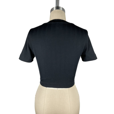 Loewe 'Anagram' Black Cotton Cropped Embroidered Ribbed Cotton T-Shirt Size M