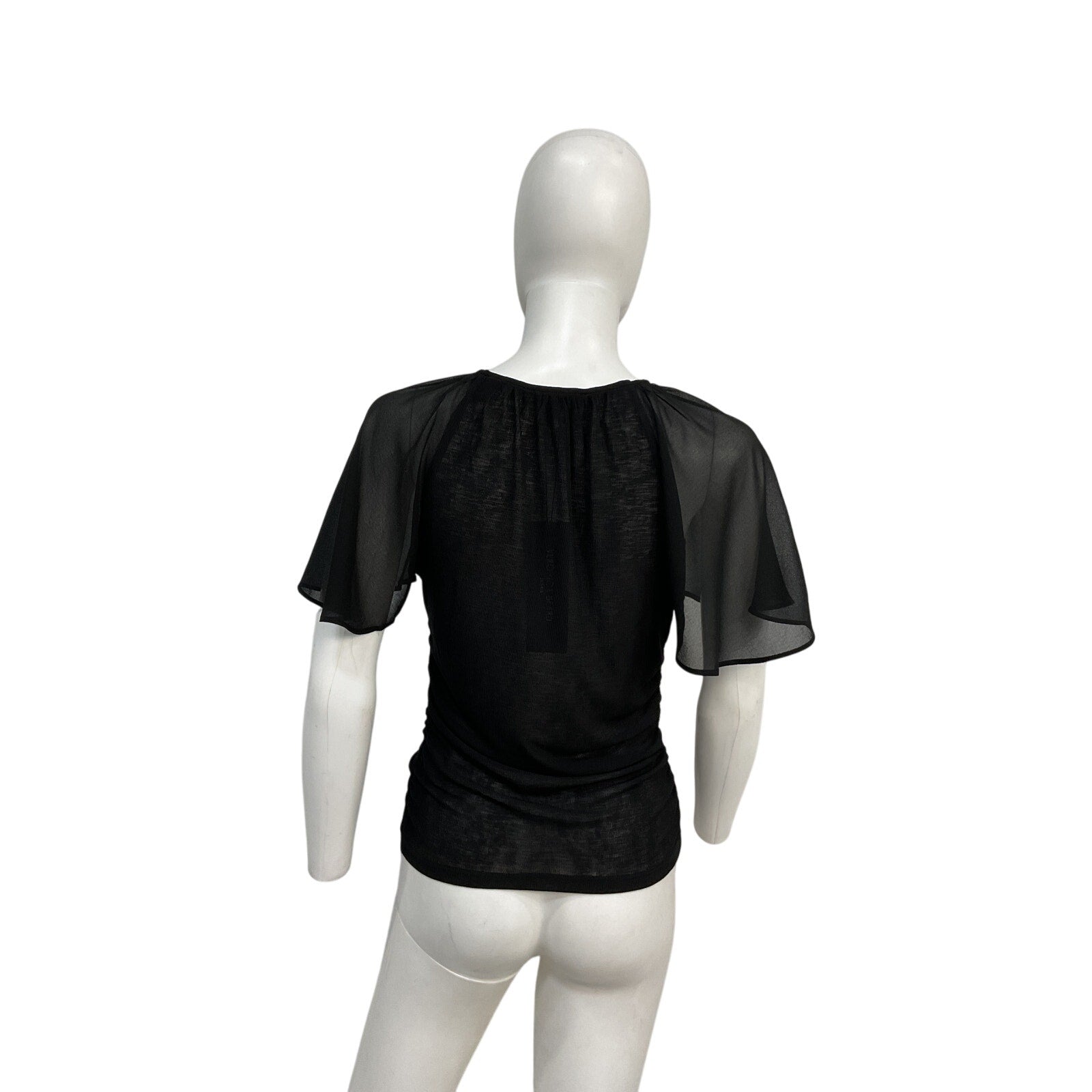 Veronica Beard 'Arisa' Black Chiffon-Sleeve Blouse Size M