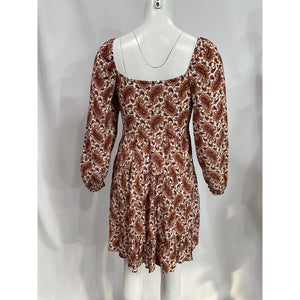 Faithfull The Brand 'Naline' Brown Blouson Sleeve Mini Dress Size S