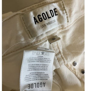 Agolde Distressed Cream Parker Long Denim Shorts Size 25